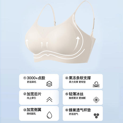 特价清不退换！官网299！U家轻薄无痕细肩带固定杯背心式内衣女 果冻胶软支撑U型美背文胸罩 商品图2
