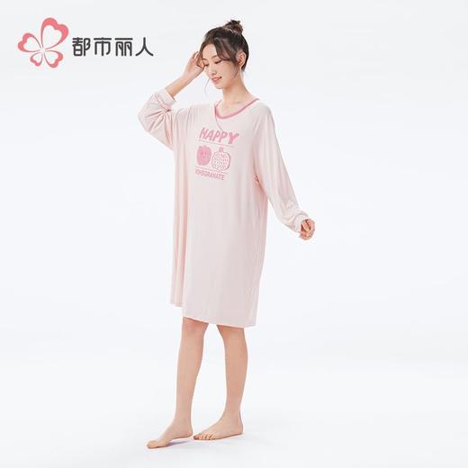 都市丽人睡衣仿棉磨毛牛奶丝睡衣女士家居服长袖裙棉质睡裙LHH6H4 商品图2