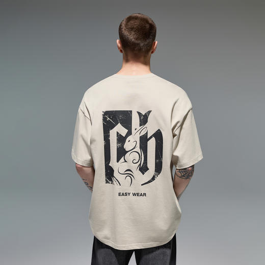 CHINISM赤尘 背后生肖兔子印花短袖T恤男潮牌美式高街情侣半袖 商品图0