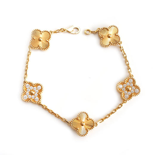 【95新】VCA梵克雅宝Vintage Alhambra系列VCARP4KN00  18K黄金镭射镶钻五花手链女士现售价：82300！080825TB14 商品图0