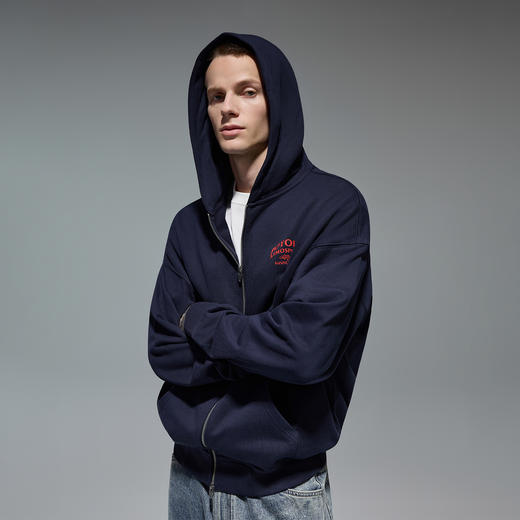 CHINISM赤尘 美式重磅连帽开衫卫衣男秋季纯棉潮流宽松拉链外套 商品图3