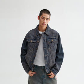 【商场同款】CHINISM赤尘 铆钉捏褶牛仔外套男2025秋季水洗夹克