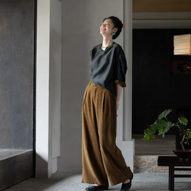 牧衣游原创 重磅25姆米香云纱裤子宽松垂感禅意真丝休闲裤 渠于苔