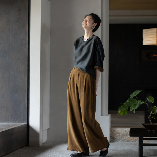 牧衣游原创 重磅25姆米香云纱裤子宽松垂感禅意真丝休闲裤 渠于苔 商品图0