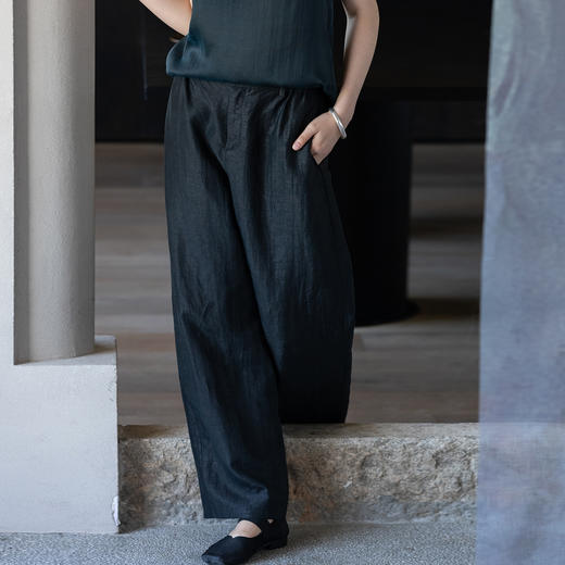 牧衣游原创 重磅25姆米香云纱阔腿裤子宽松禅意真丝休闲裤 来闻 商品图0