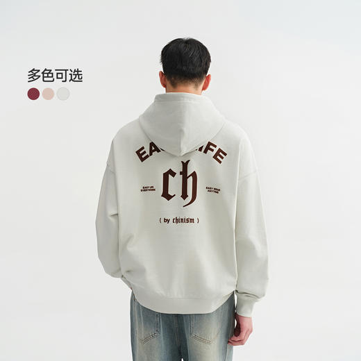 CHINISM赤尘 重磅植绒LOGO连帽卫衣男秋季美式宽松纯棉休闲外套 商品图0