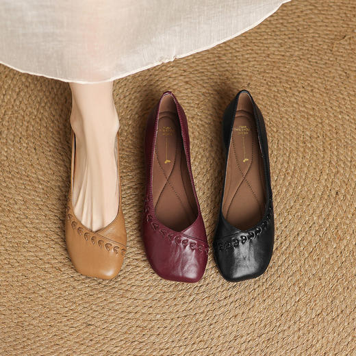 【预售5天】法式复古羊皮单鞋女浅口软底小皮鞋真皮玛丽珍豆豆鞋HCYYHD&6260 商品图2