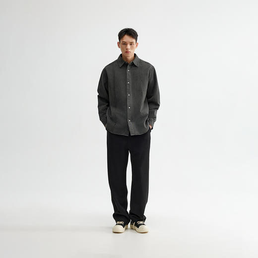 CHINISM折扣季 牙签褶宽松休闲长袖衬衫男春季纹理水洗男士衬衣 商品图4