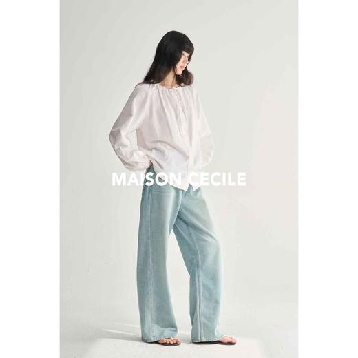MAISON CECILE亚麻肌理感可调节抽绳圆领宽松简约白衬衫 商品图3