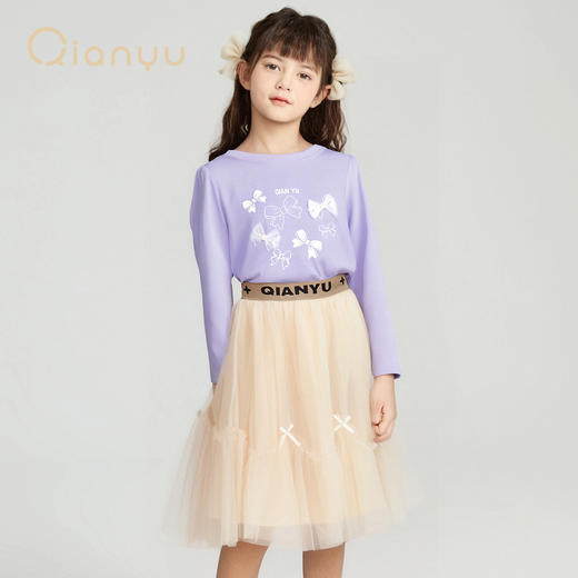 笛莎千与2025秋季新款女童甜美蝴蝶结装饰长袖T恤 商品图3