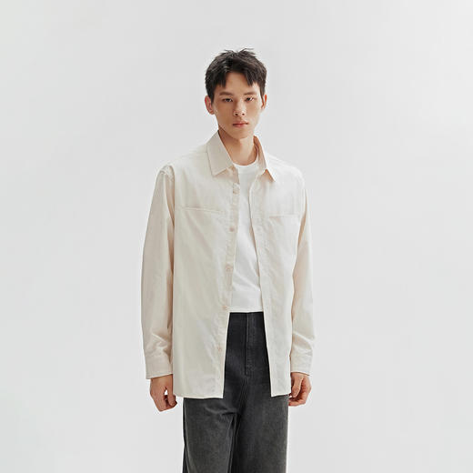 CHINISM折扣季 轻薄长袖衬衫男秋季新款浅绿色美式休闲男生衬衣 商品图1