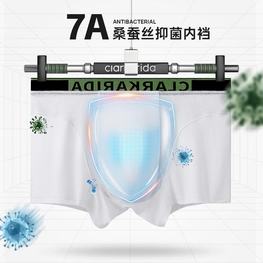 【3条装】Clarkarida卡恩 男士双侧风洞7A蚕丝内裤  采用50S精莫代尔顺滑柔软透气，吸湿速干，桑蚕丝yi菌内档；高倍弹力，不勒腰腹；防夹臀卷边 商品图5