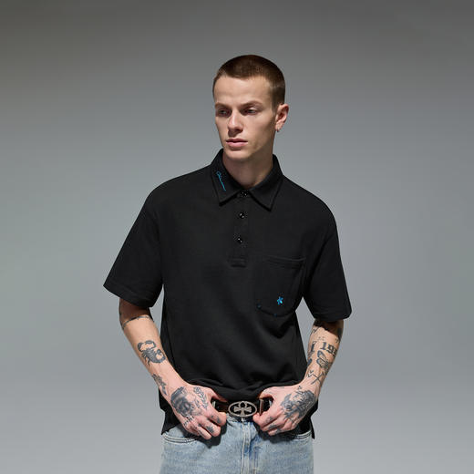 CHINISM赤尘 撞色口袋绣花短袖polo衫男2025夏季新款男士休闲上衣 商品图0