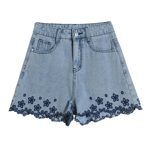 雀说刺绣牛仔短裤女薄款新款高腰宽松国风设计感a字短裤子AL3562 商品图4