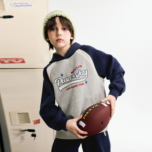 【MQD】小灯塔男大童秋季新品学院风插肩袖卡通撞色连帽卫衣 商品图2