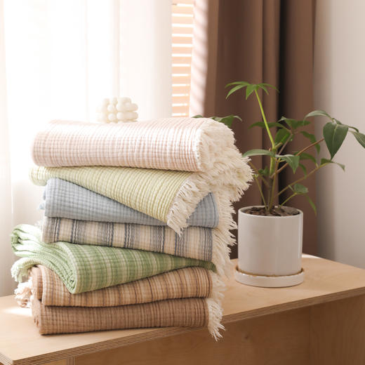 自然醒全棉100%棉四层纱流苏边毛毯子办公室午睡毯子沙发盖毯新款加厚流苏披肩毯JY 商品图2