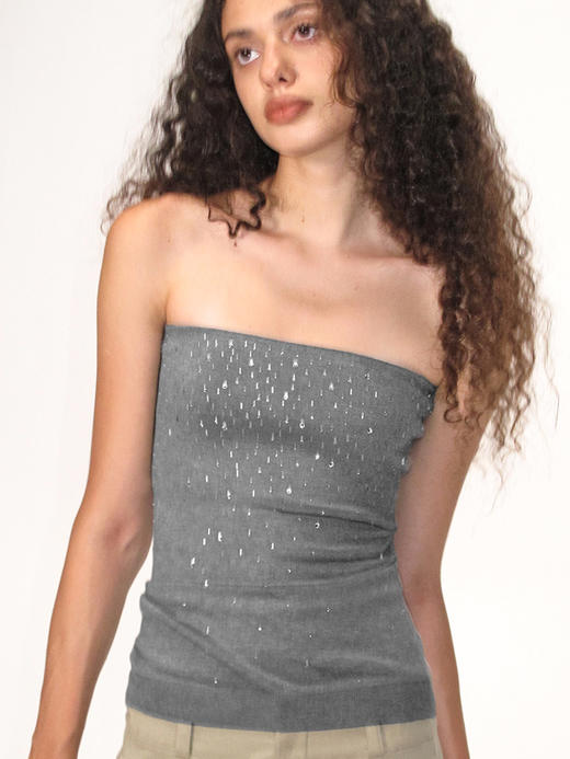 TR她热 钻石亮晶晶 灰色针织烫钻弹力显瘦百搭抹胸上衣 商品图1