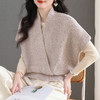 FCY SZ9302新款V领交叉短袖针织衫纯色毛衣上衣 商品缩略图1