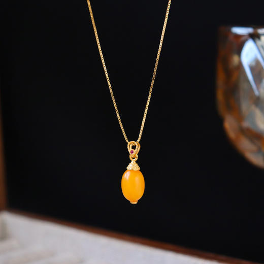 【预售3天】新中式复古精致蜜蜡吊坠925银项链简约高级感时尚百搭锁骨链DMSY-00700 商品图2