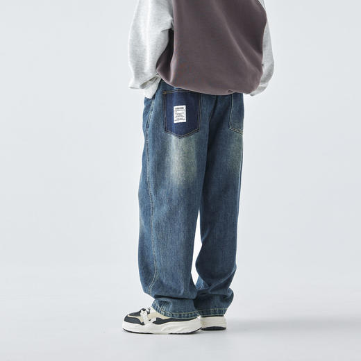 预售3.27发 蓝汽水2025年秋季新款亲子装中大男童假口袋牛仔裤复古直筒阔腿裤 商品图2