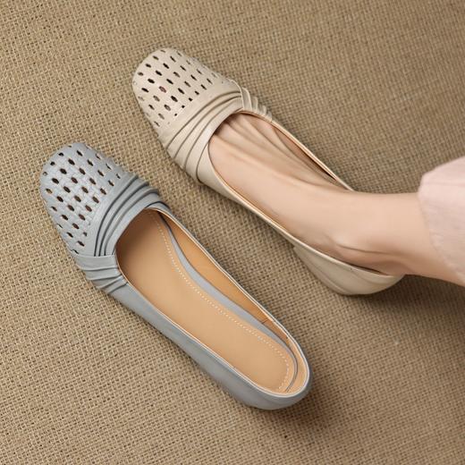 羊皮方头镂空透气洞洞鞋，一脚蹬舒适低跟浅口单鞋ZYY-A1295 商品图1