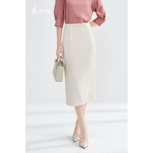 米思阳2026春新款通勤简约修身半身裙针织百搭粉色包臀裙女1505 商品图1