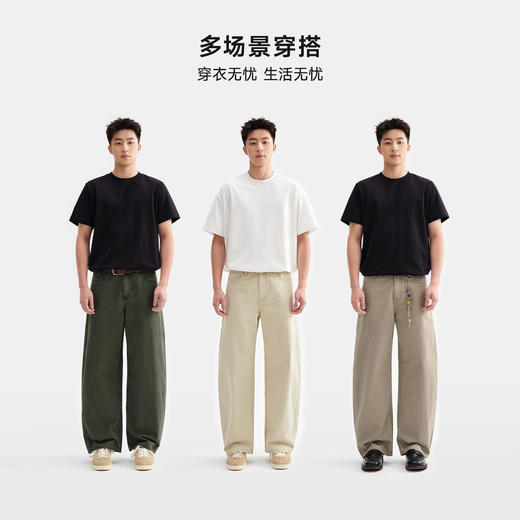 CHINISM赤尘 卡其色水洗做旧弯刀裤男2025夏季纯棉纱卡复古休闲裤 商品图4