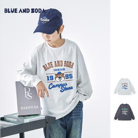 蓝汽水25年秋季新款亲子装中大男童小熊印花长袖T恤潮酷休闲上衣