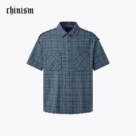 【商场同款】CHINISM赤尘 毛边格子短袖衬衫男夏季纯棉休闲衬衣