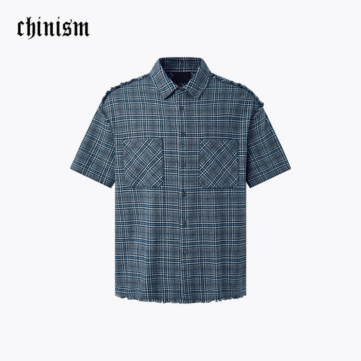 【商场同款】CHINISM赤尘 毛边格子短袖衬衫男夏季纯棉休闲衬衣 商品图0