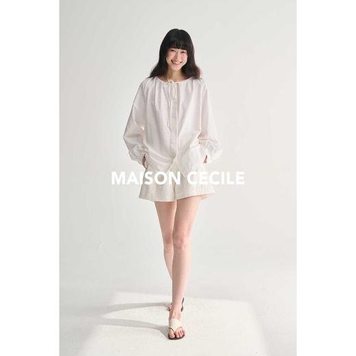 MAISON CECILE亚麻肌理感可调节抽绳圆领宽松简约白衬衫 商品图4