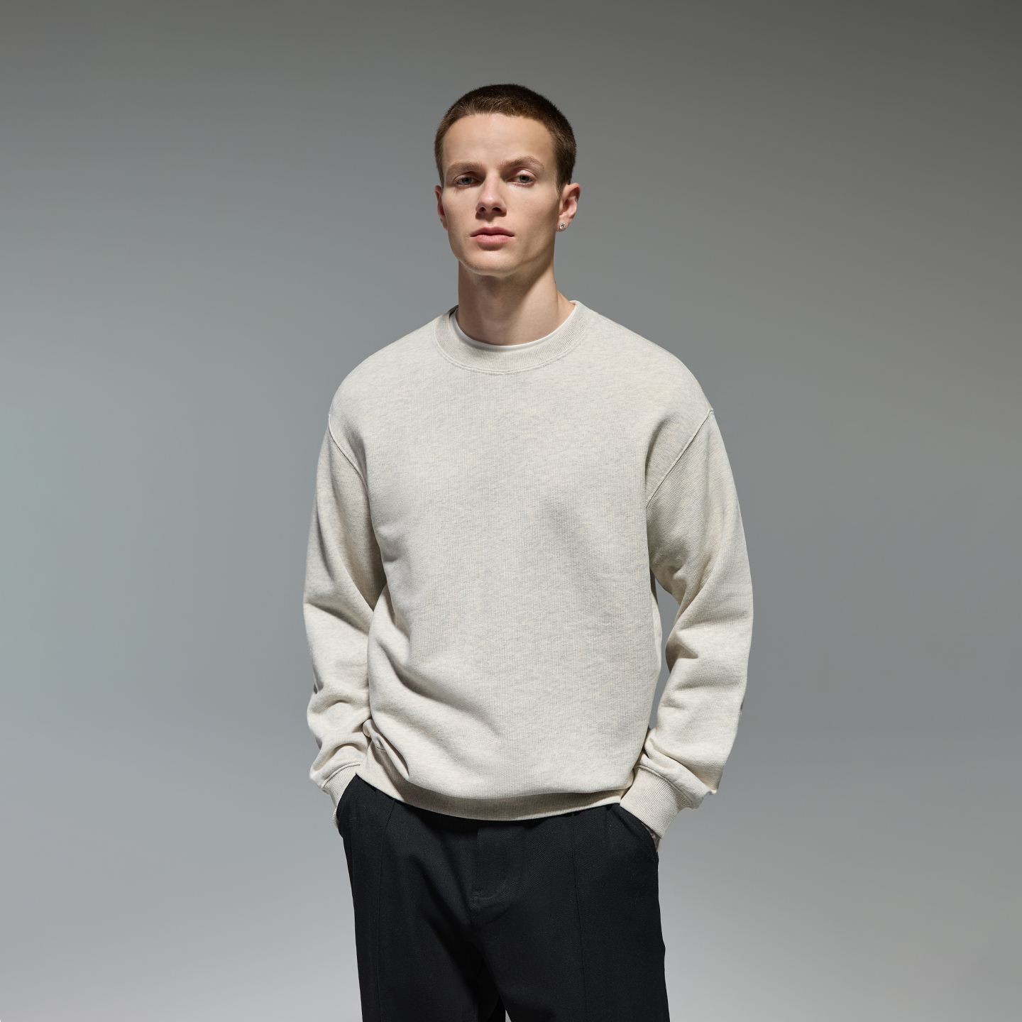 CHINISM赤尘 重磅圆领卫衣男秋季美式纯色纯棉无帽男士长袖上衣