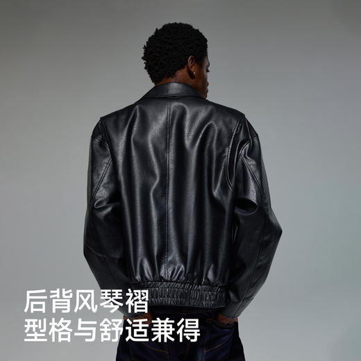 CHINISM赤尘 暗纹印花pu皮夹克男春秋美式机车皮衣高级感男士外套 商品图2