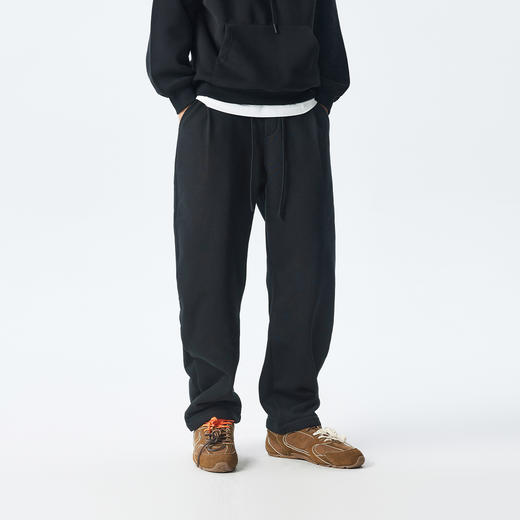 CHINISM赤尘 直筒加绒卫裤男冬季新款宽松休闲裤子男士加厚弯刀裤 商品图3