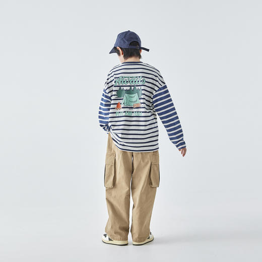 预售3.31发 蓝汽水25年秋季新款亲子装中大男童印花长袖T恤经典条纹休闲上衣 商品图3