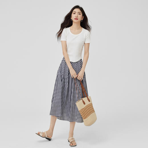 【08/12新品】熙世界文艺复古风格子半身裙女2025夏季新款休闲高腰不规则A字裙 商品图4