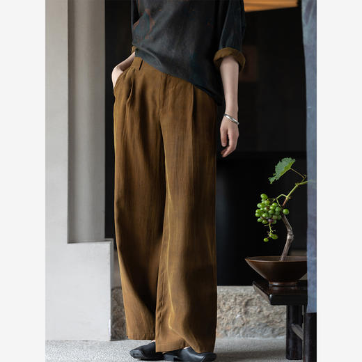 牧衣游原创 重磅25姆米香云纱裤子宽松垂感禅意真丝休闲裤 渠于苔 商品图1