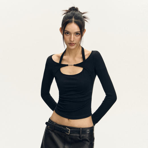 Ariseism 美式复古设计感绑带长袖T恤女2025秋季新款修身显瘦上衣 商品图2