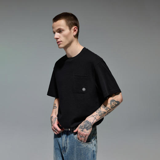 CHINISM赤尘 CH幸运之符刺绣口袋白色短袖T恤男夏季宽松男士半袖 商品图2