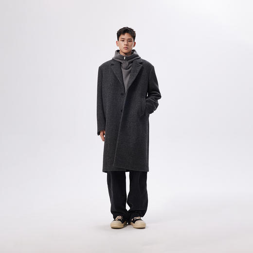 CHINISM赤尘 中长款翻领羊毛呢子大衣男秋季休闲男士过膝毛呢外套 商品图4