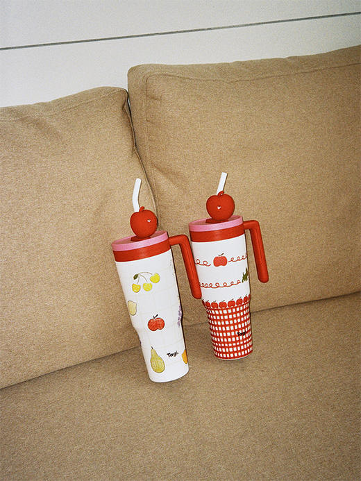 TAGI 爆米花双吸管咖啡保温杯 葡萄玉米 商品图1