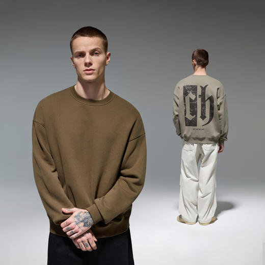 CHINISM赤尘 重磅斑驳印花圆领卫衣男秋季新款复古休闲套头上衣 商品图4