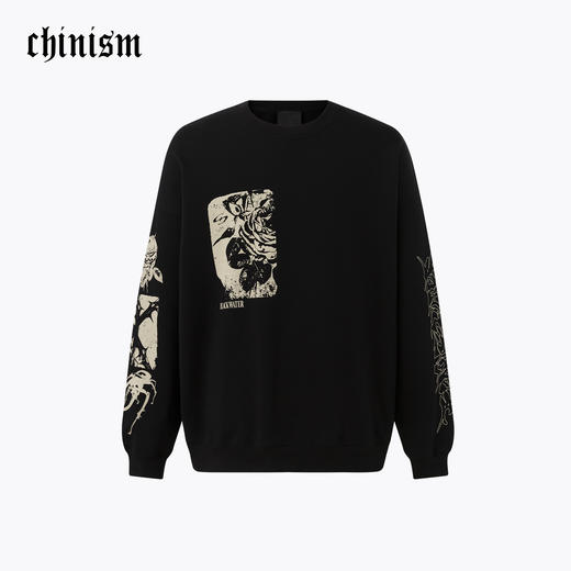 CHINISM赤尘 重磅印花圆领卫衣男秋季新款宽松复古纯棉套头外套 商品图1