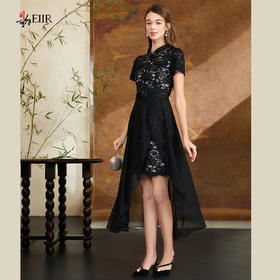 司歌蕾丝两件套收腰连衣裙拼雪纺T0911027X