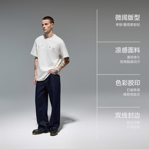 CHINISM赤尘 CH幸运之符彩色胶印凉感短袖T恤男夏季抗菌男生半袖 商品图1