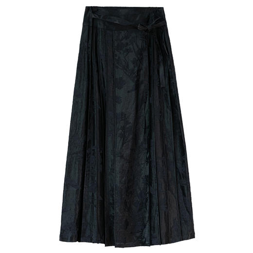 牧衣游原创 重磅27姆米提花丝麻半裙宽松复古黑色马面裙 松子落 商品图4