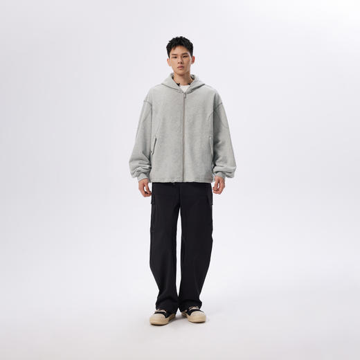CHINISM赤尘 立体分割连帽开衫卫衣男重磅柔软宽松男士拉链外套 商品图3