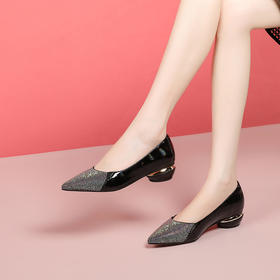 【预售5天】秋季新款百搭气质尖头低粗跟水钻浅口单鞋女NF&N5311