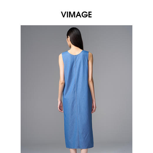 VIMAGE纬漫纪简约直筒宽松圆领休闲遮肉无袖连衣裙2025夏季新款V2307929 商品图4