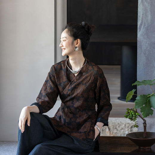 牧衣游原创 铁木机织半手工罗莨绸短外套东方禅意中式开衫 花蝶 商品图0
